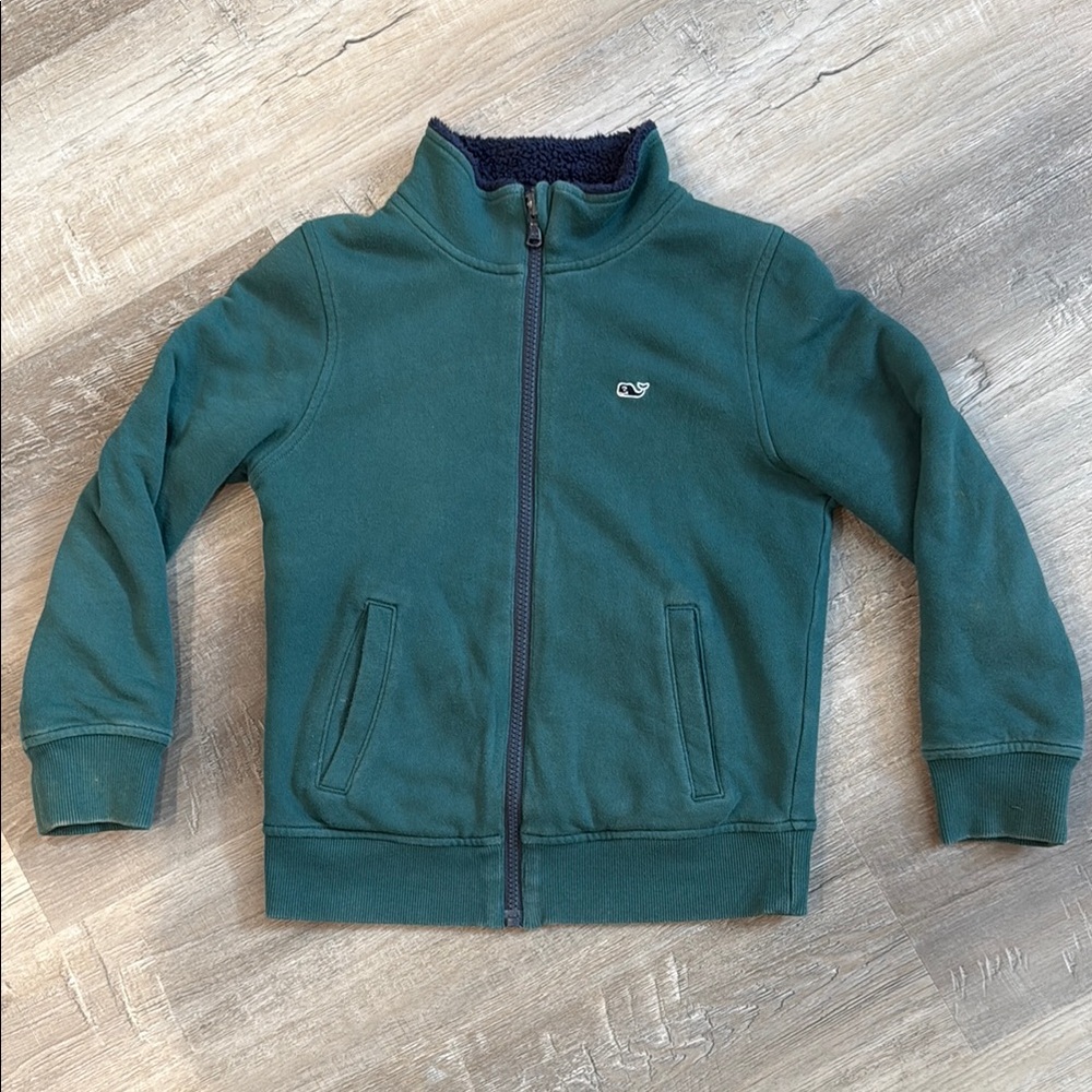 Vineyard Vines Boys Fleece Green/Blue Zip-Up Jacket - Size 7